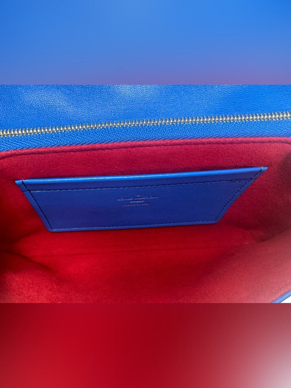 ✨🛍️ Louis Vuitton Blue/Red Embossed Monogram Pochette Coussin - Picture 6 of 7